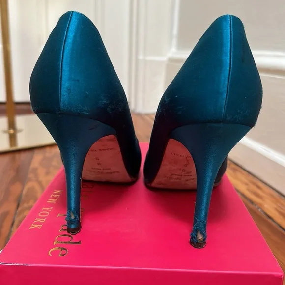 Kate Spade Kamille Teal Satin Heels - Picture 5 of 8